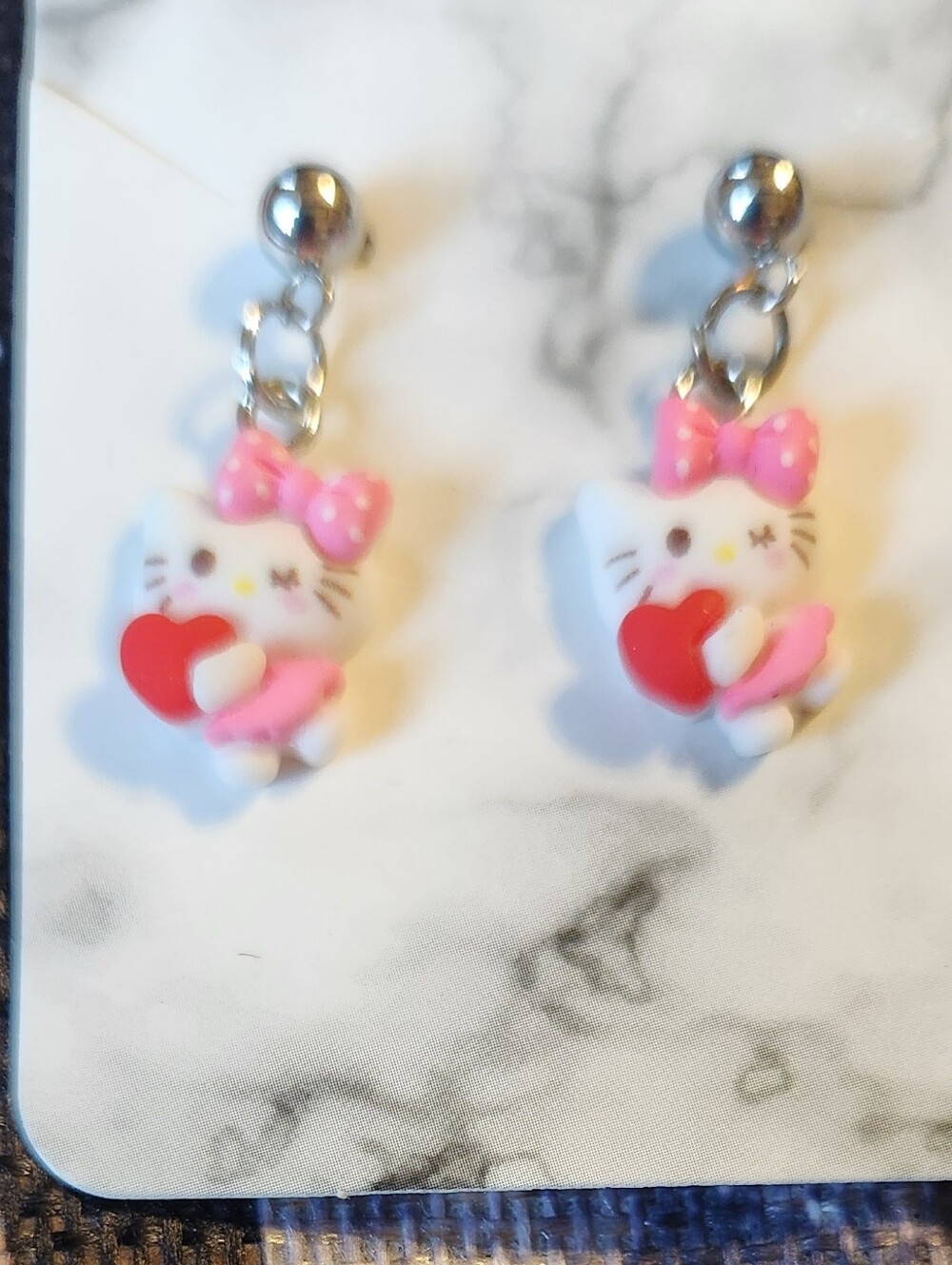 Resin Hellow Kitty Charms On Stainless Steel Earring Posts